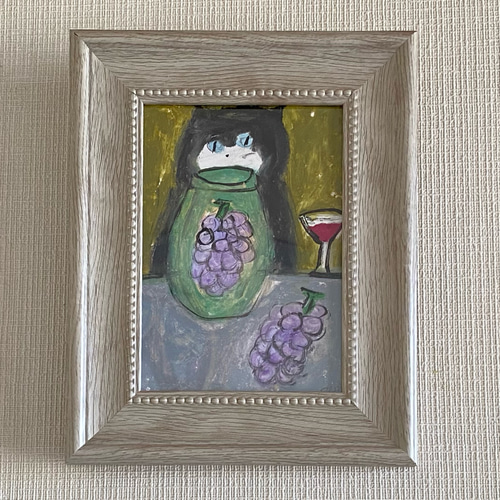 絵画。原画【黒猫は新しく作ったワインを味わっている】