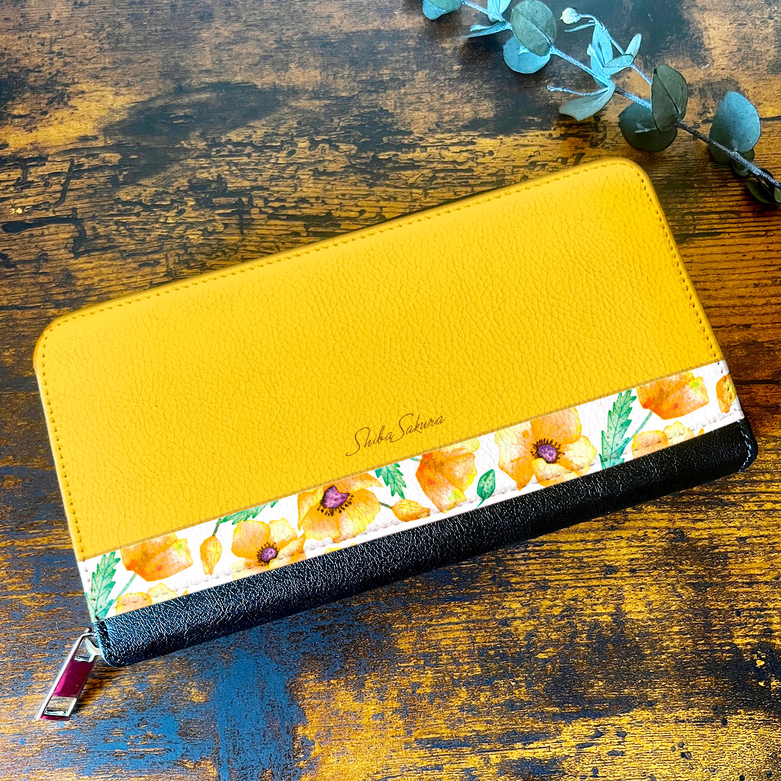 ポピーの長財布（黄色） 花 春 ポピー イエロー 財布 長財布