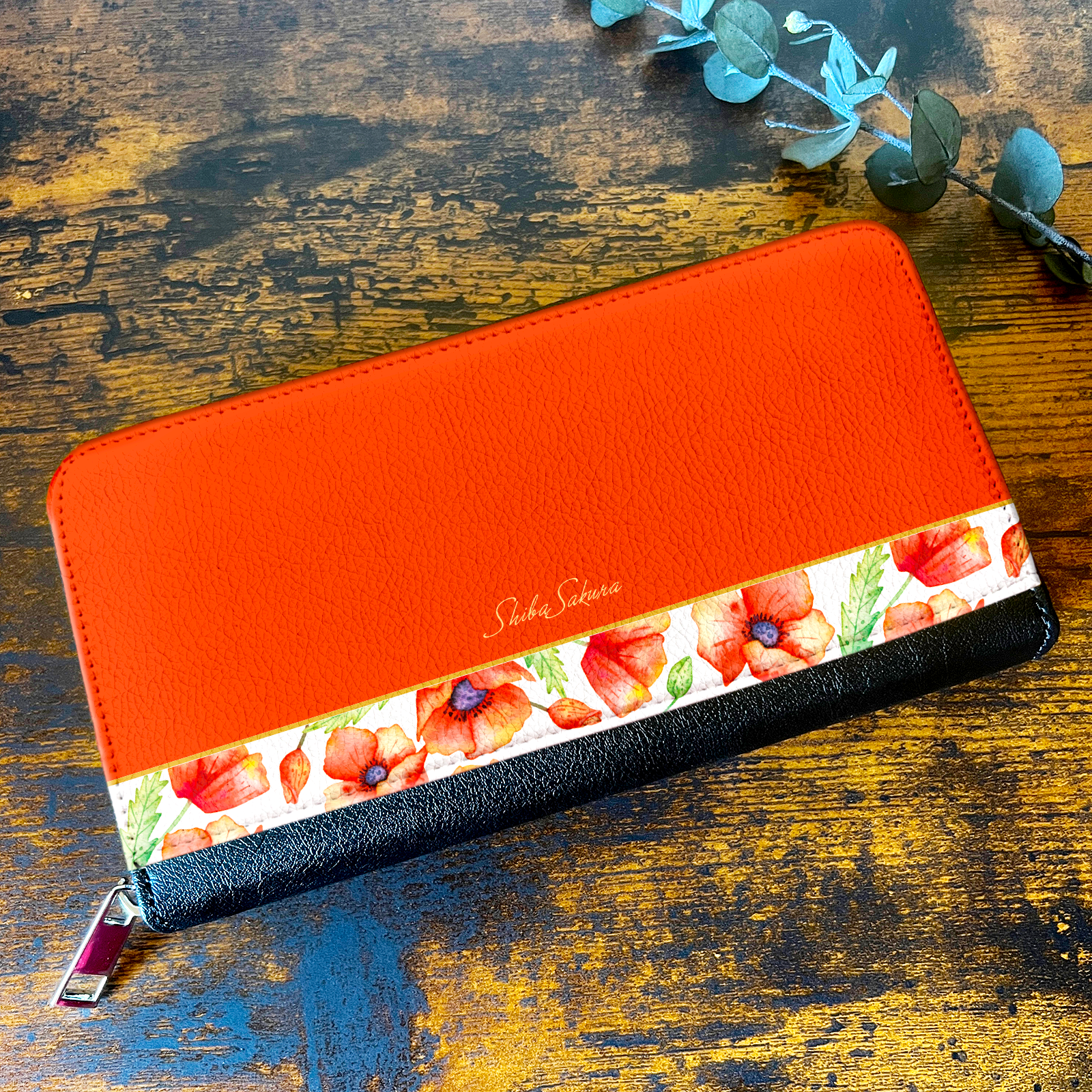 ポピーの長財布（赤） 花 春 ポピー イエロー 財布 長財布