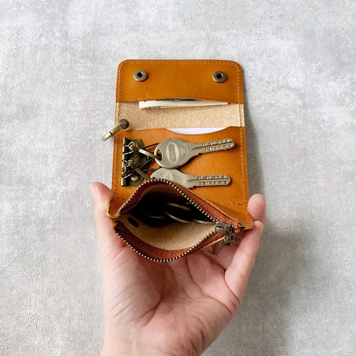 【そっちゃ】キーケース 本革 ハンドメイド そっちゃ】キーケース 本革 ハンドメイド ヌメ革丨鍵3本丨薄型キー