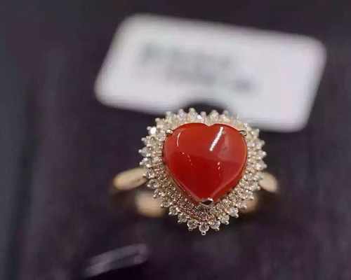 優雅」K18イエローゴールド 天然血赤サンゴ 珊瑚 天然ダイヤモンド