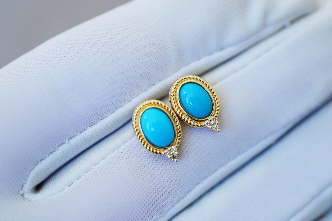 「眠り姫」K18ゴールド　成功・繁栄・健やかな体・旅の安全　12月の誕生石　アリゾナトルコ石　ピアス