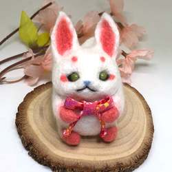 ◇大福キツネ 白キツネ さくら 桜 幻獣 【羊毛フェルト人形】 羊毛