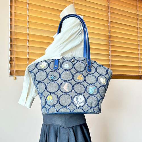 ハンドメイド　マルシェトートバッグ　ミナペルホネン　タンバリン mina perhonen - ハンドメイド ミナペルホネン トートバッグ
