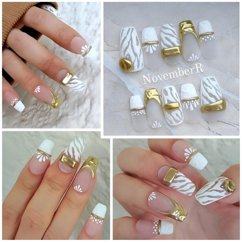 ゴールド スティレット ネイルチップ 10本 FASHION NAIL ネイルチップ ロングバレリーナ ロング ゴールド系