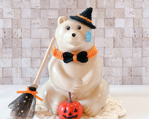 しろくま貯金箱&ガチャ　ハロウィン　魔女3点セット しろくま貯金箱 ハロウィンset 魔女帽子&蝶ネクタイ その他インテリア