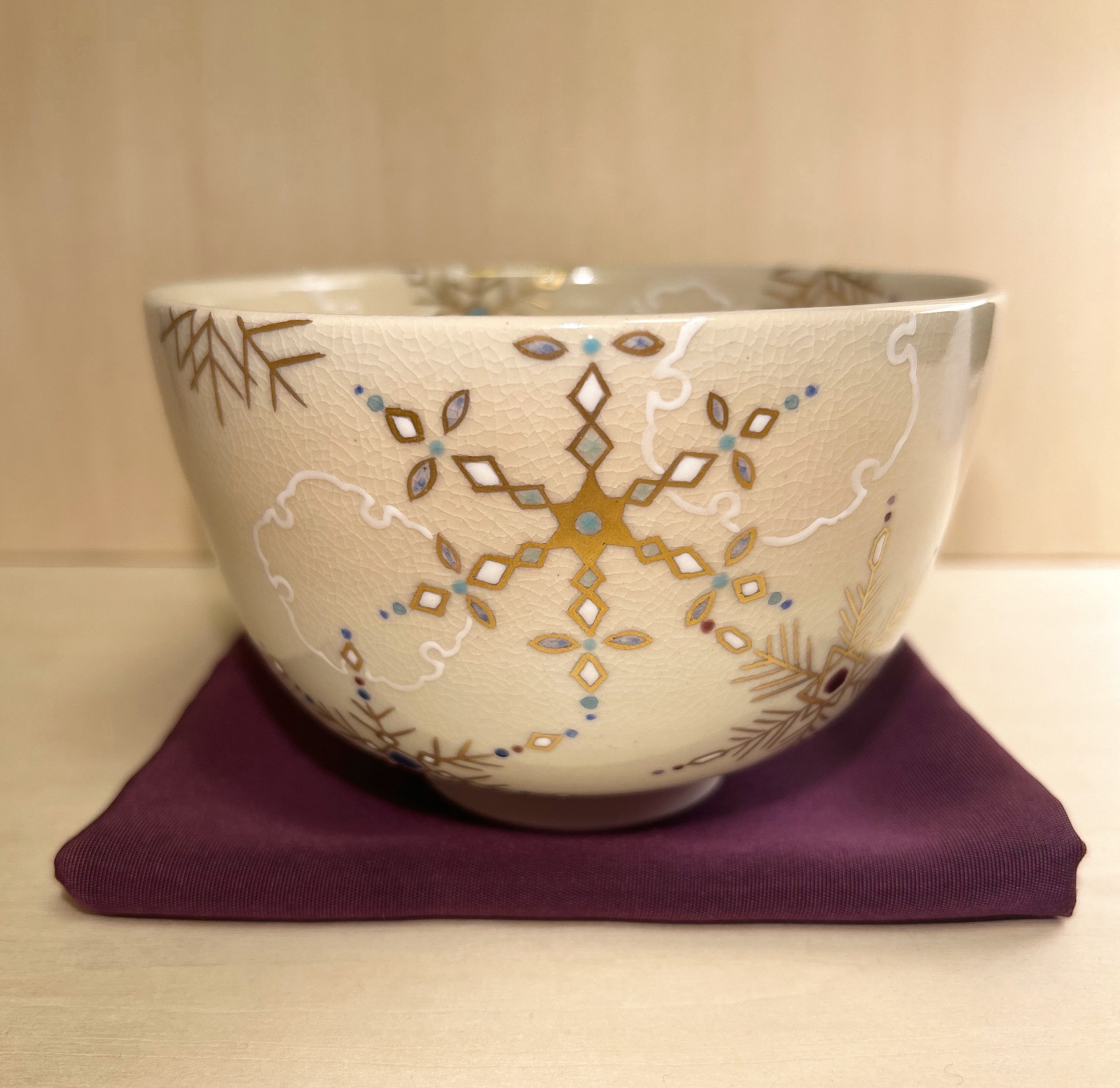 金彩　巻き絵　雪華雪輪〜yukiwa〜　抹茶茶碗