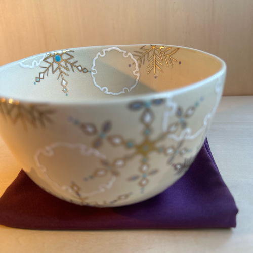 抹茶茶碗　抹茶椀　' 色絵　雪の結晶' 京焼　茶道具 抹茶茶碗抹茶椀' 色絵雪の結晶' 京焼茶道具