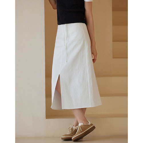 コットン混紡スカート ハイウエストスカート 前にスリットあり