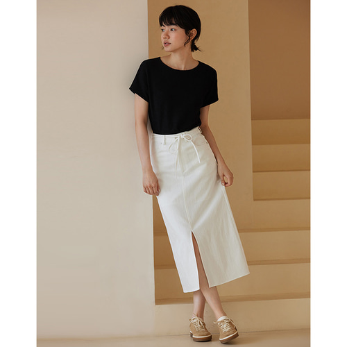 コットン混紡スカート ハイウエストスカート 前にスリットあり