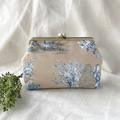 がま口ポーチ 化粧ポーチ トワルドジュイ 生地 アンティーク ベージュ