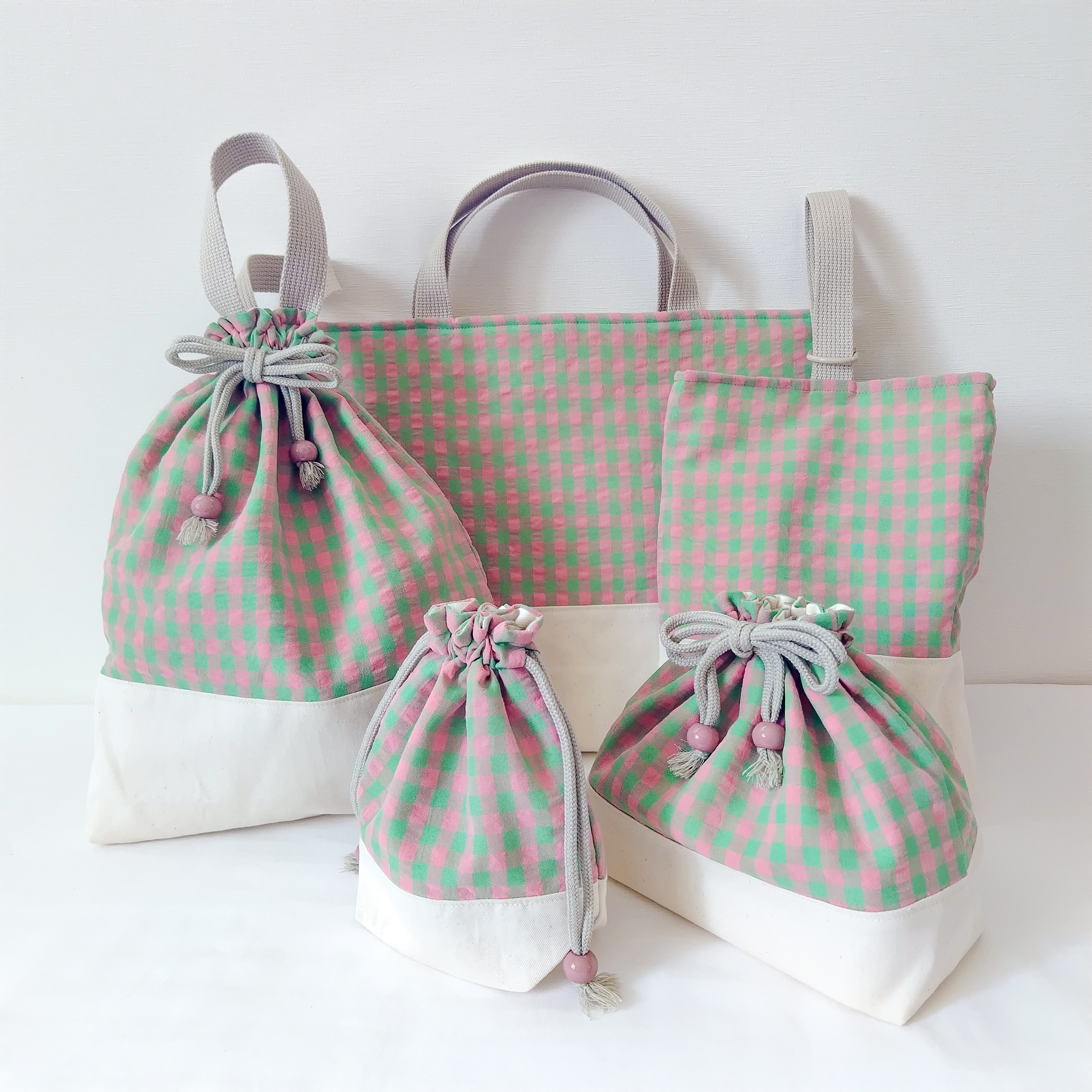 【pokopoko﹏green × pink】入園入学５点セット　送料無料