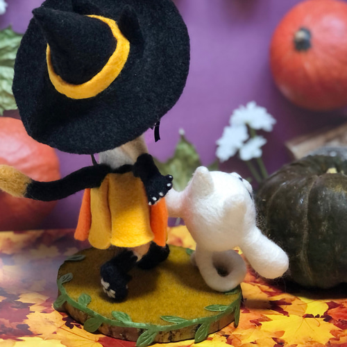 ハンドメイド☆羊毛フェルト ハロウィン 猫 魔法 ネコ