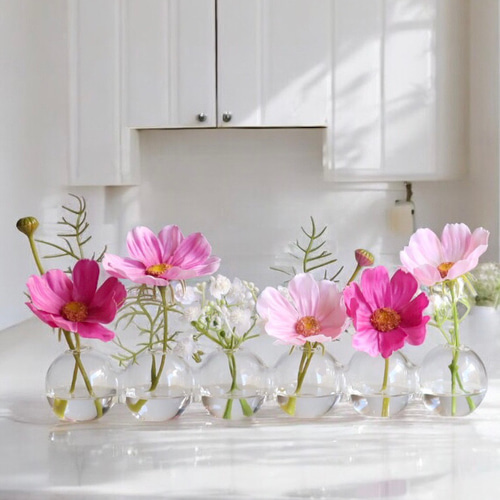 ずっと咲いてる》ベルギーのガラス花瓶6連コスモスのハーモニーバブル