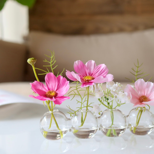 ずっと咲いてる》ベルギーのガラス花瓶6連コスモスのハーモニーバブル