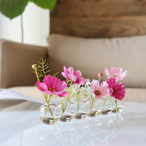 ずっと咲いてる》ベルギーのガラス花瓶6連コスモスのハーモニーバブル