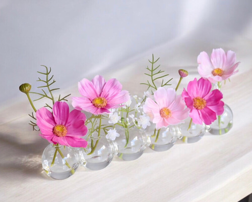 ずっと咲いてる》ベルギーのガラス花瓶6連コスモスのハーモニーバブル