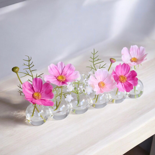 ずっと咲いてる》ベルギーのガラス花瓶6連コスモスのハーモニーバブル