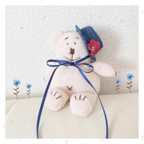 ぬいぐるみ用】麦わら帽子2つセット（赤＆青）リボン付き あみぐるみ