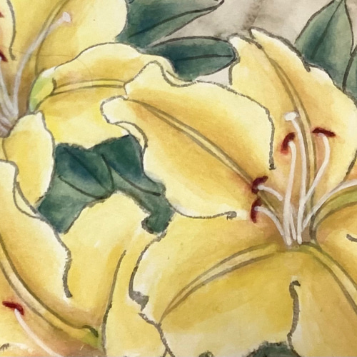 6,500『Lilium Lily〜百合リリー』花 墨絵アート 水墨画