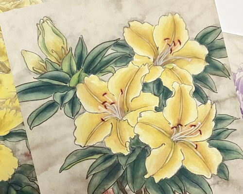 ユリの花 水墨画 額装済み - メルカリ