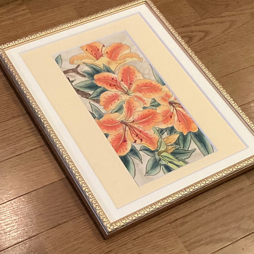 6,500『Lilium Lily〜百合リリー』花 墨絵アート 水墨画