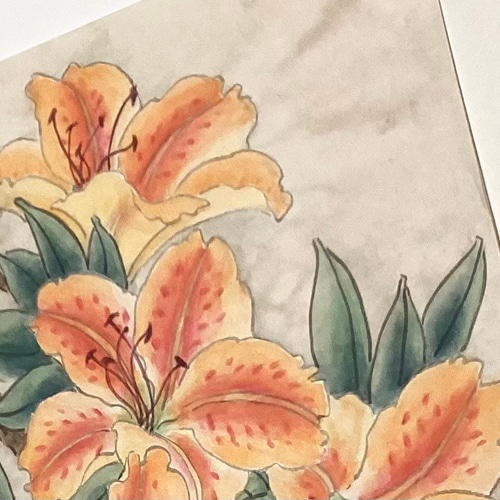 『百合リリー』ユリの花 墨絵アート 水墨画 インテリアアート 雑貨ギフト 絵画 6,500『Lilium Lily〜百合リリー』花 墨絵アート 水墨画