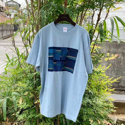 643 size L 襤褸 tシャツ 古布 リメイク 藍染 藍染め パッチワーク 