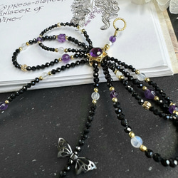 紫水晶x黑尖晶x藍月光x白母貝 手機掛繩｜六芒星 蝴蝶結 暗黑風 第8張的照片