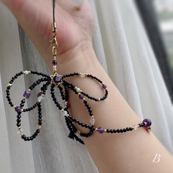 紫水晶x黑尖晶x藍月光x白母貝 手機掛繩｜六芒星 蝴蝶結 暗黑風 第16張的照片