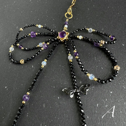 紫水晶x黑尖晶x藍月光x白母貝 手機掛繩｜六芒星 蝴蝶結 暗黑風 第6張的照片