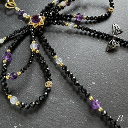 紫水晶x黑尖晶x藍月光x白母貝 手機掛繩｜六芒星 蝴蝶結 暗黑風 第14張的照片