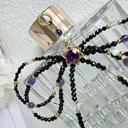 紫水晶x黑尖晶x藍月光x白母貝 手機掛繩｜六芒星 蝴蝶結 暗黑風 第10張的照片