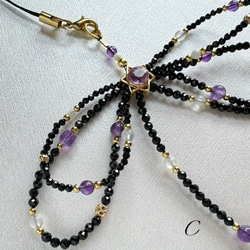 紫水晶x黑尖晶x藍月光x白母貝 手機掛繩｜六芒星 蝴蝶結 暗黑風 第17張的照片