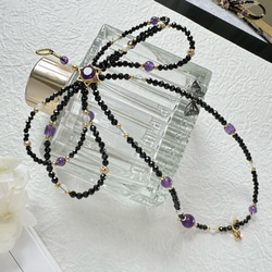 紫水晶x黑尖晶x藍月光x白母貝 手機掛繩｜六芒星 蝴蝶結 暗黑風 第12張的照片