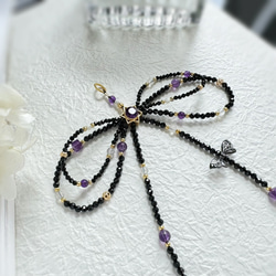 紫水晶x黑尖晶x藍月光x白母貝 手機掛繩｜六芒星 蝴蝶結 暗黑風 第7張的照片
