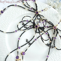 紫水晶x黑尖晶x藍月光x白母貝 手機掛繩｜六芒星 蝴蝶結 暗黑風 第5張的照片