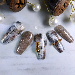 No.7【サイズオーダー】秋ネイル、チェックネイル、フラッシュネイル