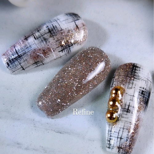 No.7【サイズオーダー】秋ネイル、チェックネイル、フラッシュネイル