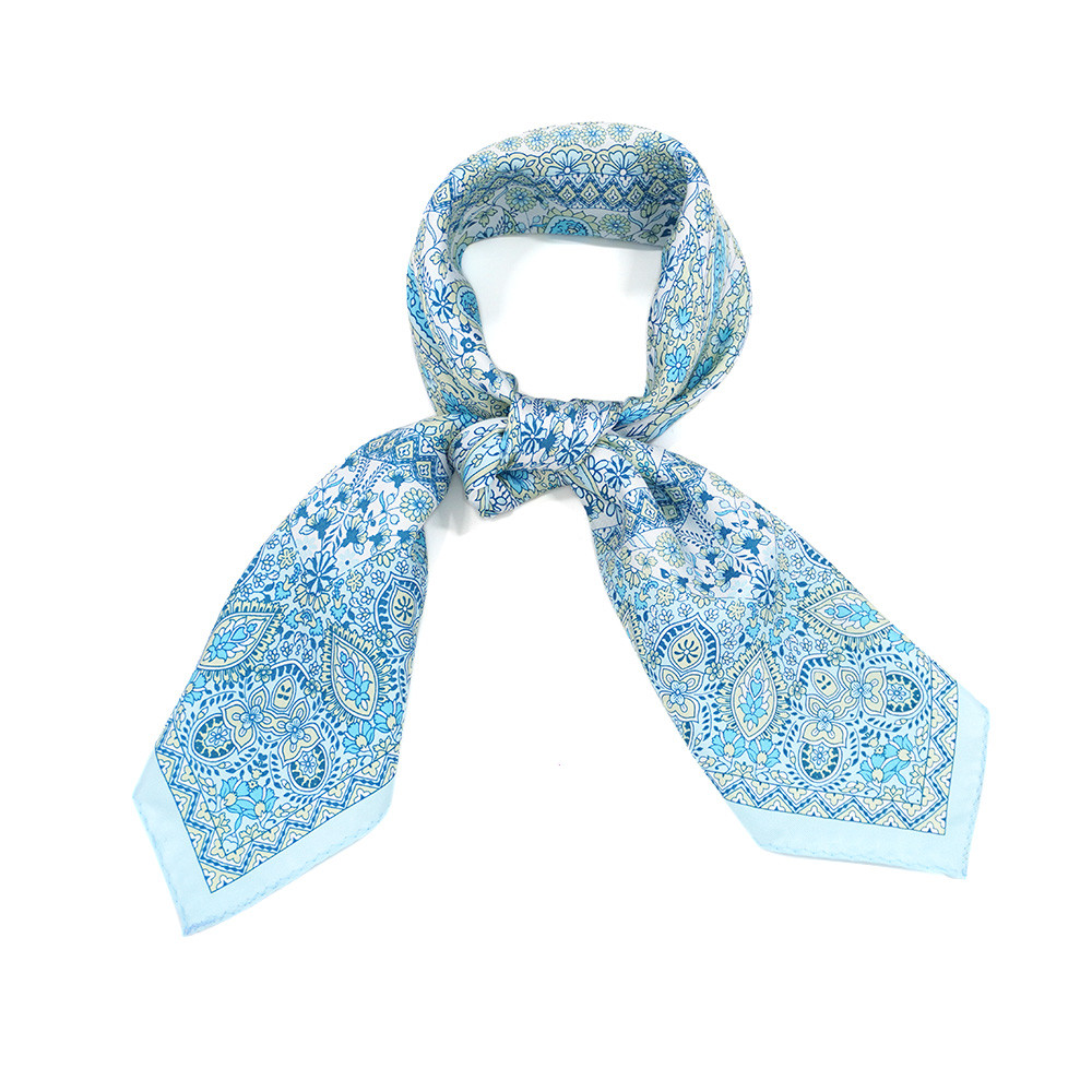 ＜小判シルクスカーフ＞【Marcaオリジナル】フラワーペイズリー (FPU-049) シルクツイル ターコイズ
