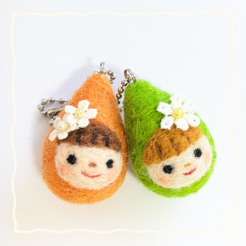 羊毛フェルト制作キット ドロップちゃんマスコット2個分(⁠オレンジと 