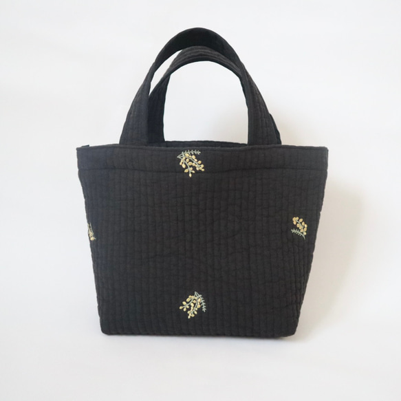 ヌビ ミニ トートバッグ 刺繍 ミモザ 軽量 洗濯可 ワンマイル サブ