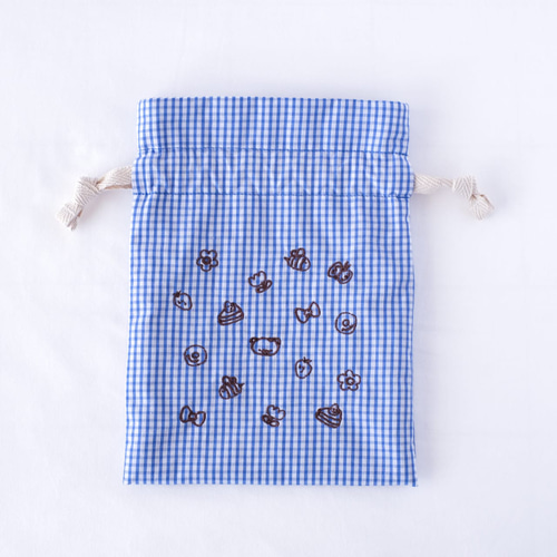 フクモモ仲良し巾着ポーチ　ブロックチェック フクモモ仲良し巾着ポーチ ブロックチェック ギンガムチェック