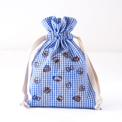 フクモモ仲良し巾着ポーチ　ブロックチェック フクモモ仲良し巾着ポーチ ブロックチェック ケージ・アクセサリー