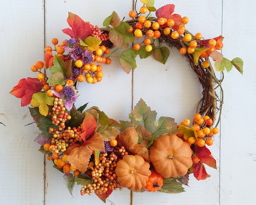 専用＊Halloween＊パンプキン＆オリーブ　シックナチュラル フェイクリース 専用＊Halloween＊パンプキン＆オリーブ シックナチュラル