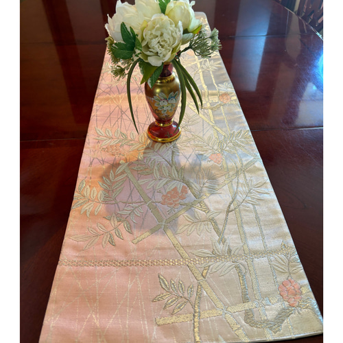 2687 ピンクのグラデーション！袋帯リメイク 正絹テーブルランナー