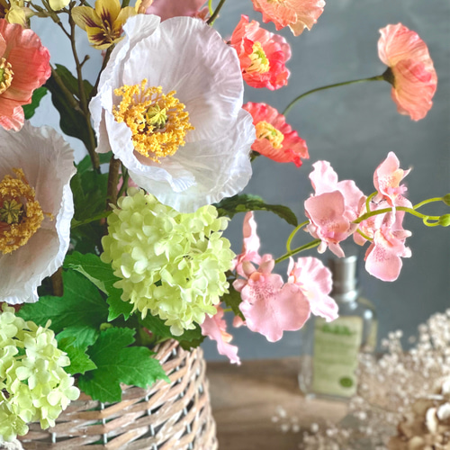 ポピーのブーケ Spring white & green 両親贈呈花束 アーティ