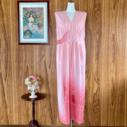 カクテルドレス シルクワンピース 正絹着物リメイク ピーチ Robe