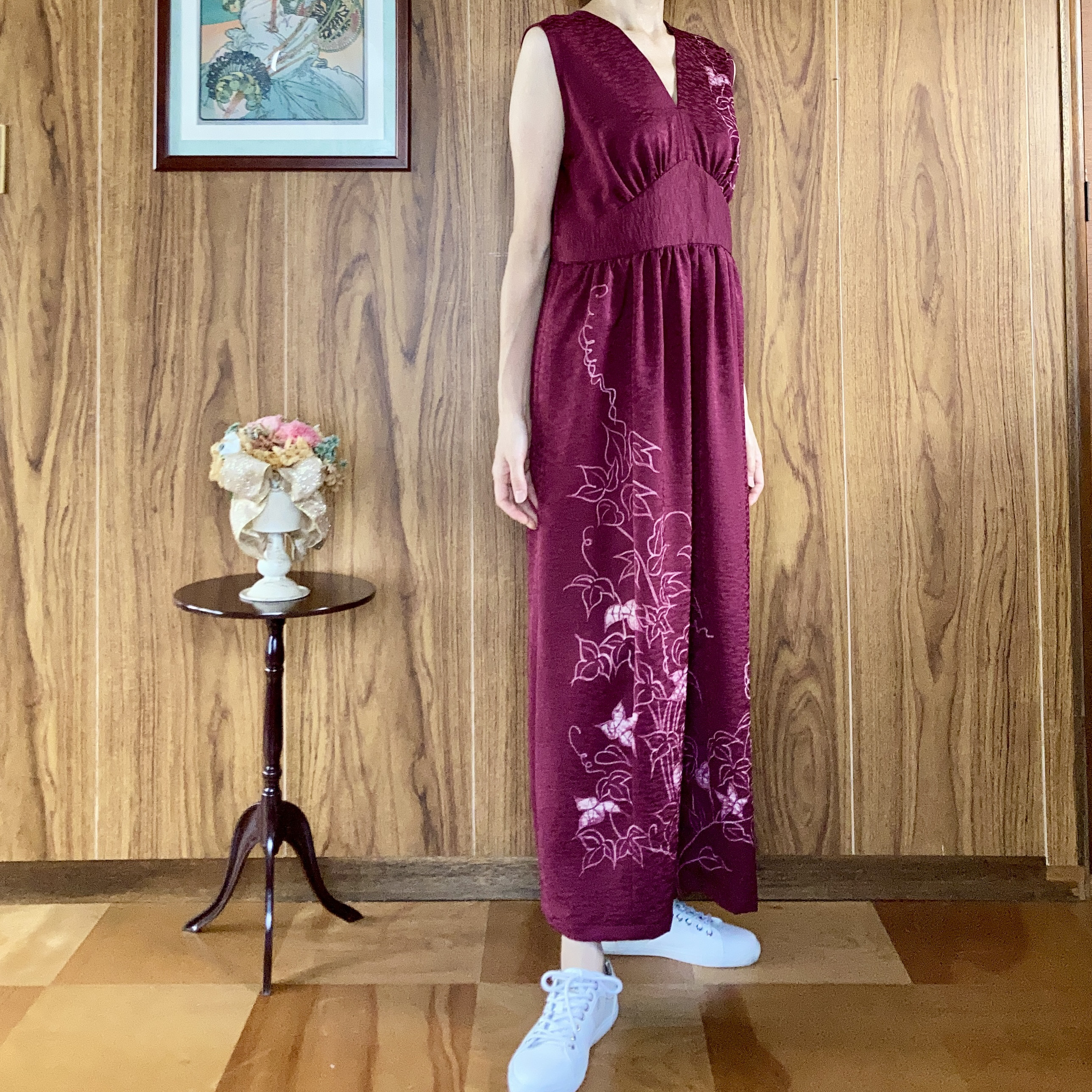着物リメイク、ワンピース、シルク、新品、美品、フォーマル、スヌード付、紐付