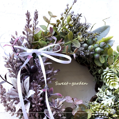 くすみカラーがシックなナチュラルリース2【リボンあり】（fw206-2